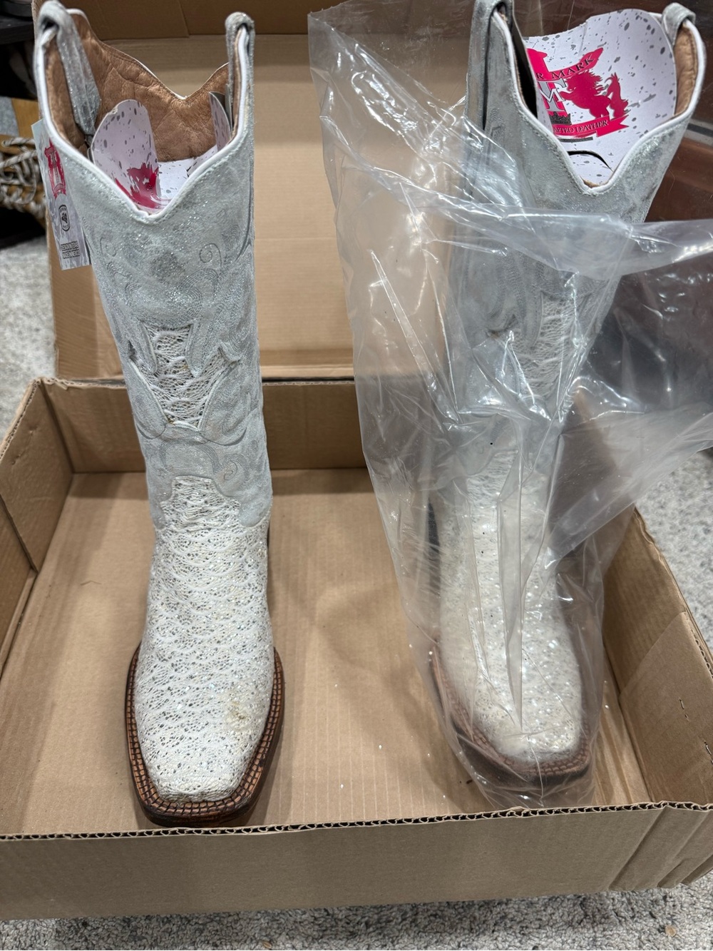 Women's Glitter White Western Heeled Boots